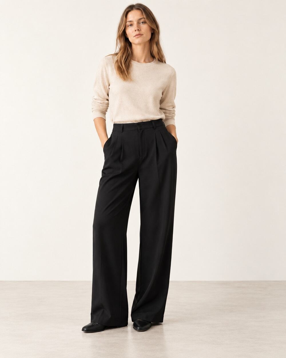 NWT ABLE Claire Crepe Wide Leg Pants Black High Rise Trousers Size 14